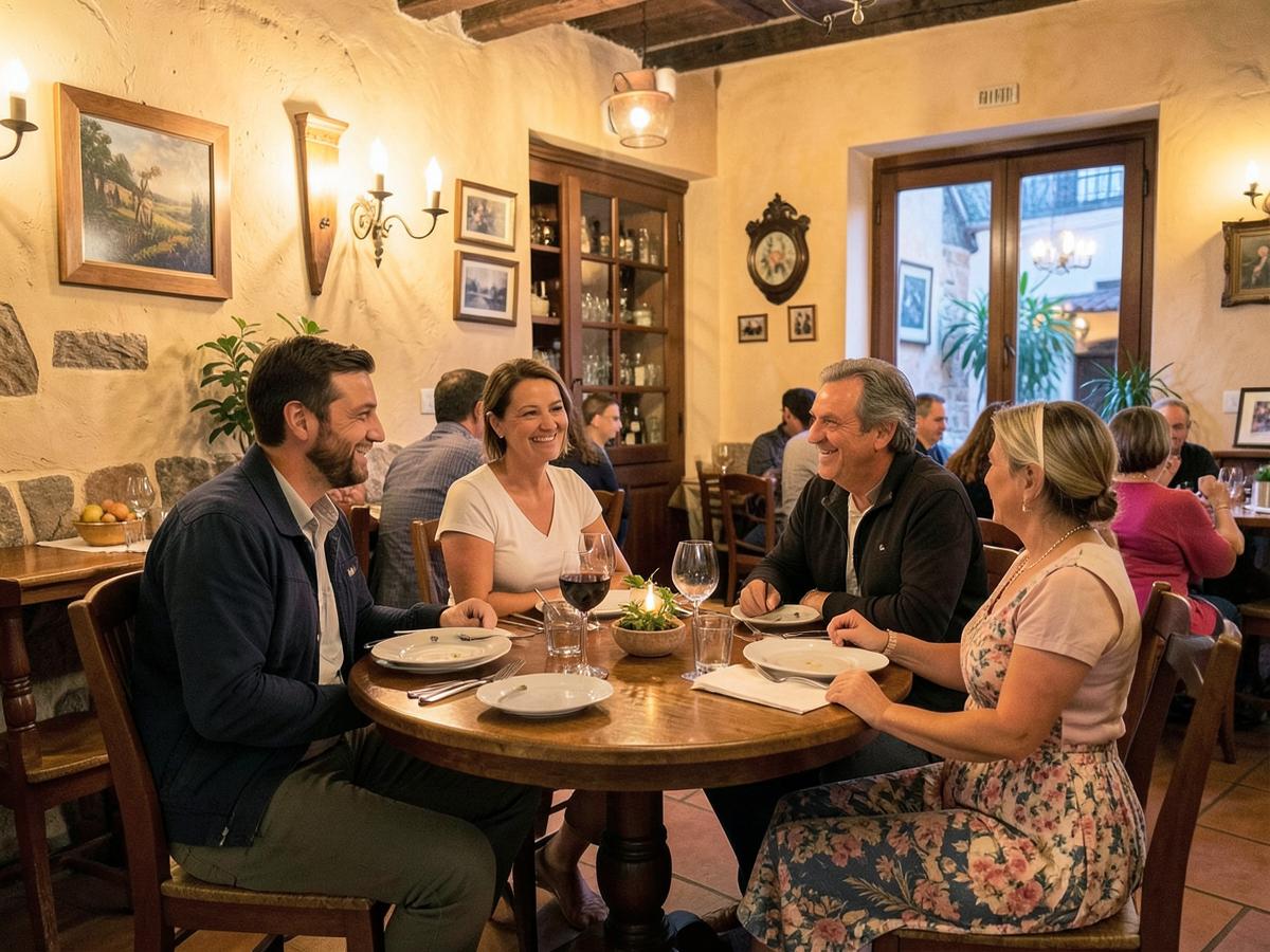 Familia comiendo en el comedor del restaurante